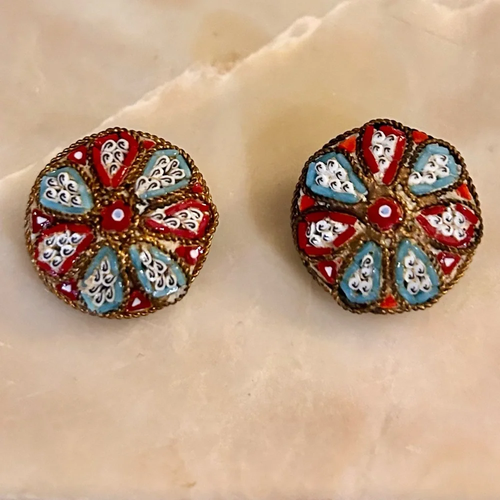 Vintage  Micromosaic Clip on Earrings - Picture 7 of 14